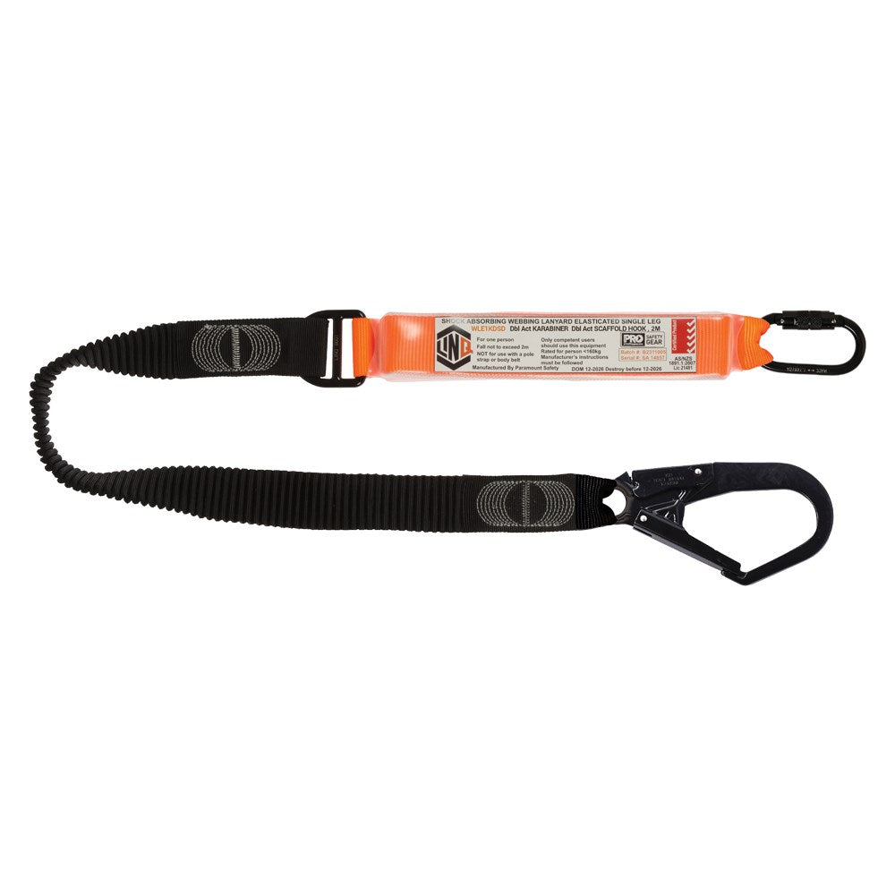 Linq Lanyard Single Elasticated 1 x DA Karabiner / 1 x DA Scaff Hook 1.85m