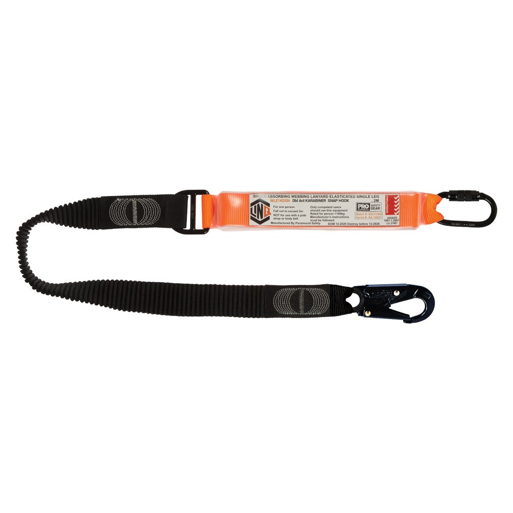 Linq Lanyard Single Elasticated 1 x DA Karabiner / 1 x DA Scaff Hook 1.85m
