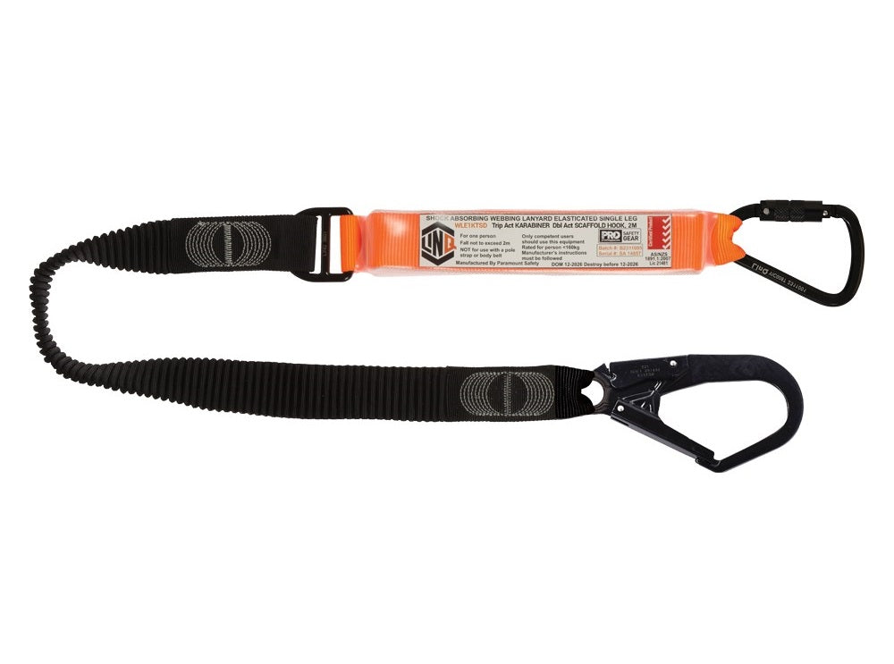 Linq Lanyard Single Elasticated 1 x TA Karabiner / 1 x DA Scaff Hook 1.85m