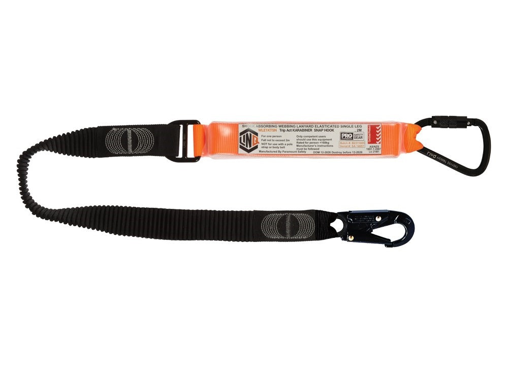 Linq Lanyard Single Elasticated 1 x TA Karabiner / 1 x DA Scaff Hook 1.85m