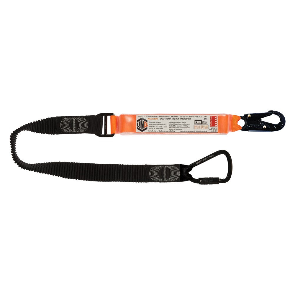 Linq Lanyard Single Elasticated 1 x Snap Hook / 1 x DA Scaff Hook 1.85m