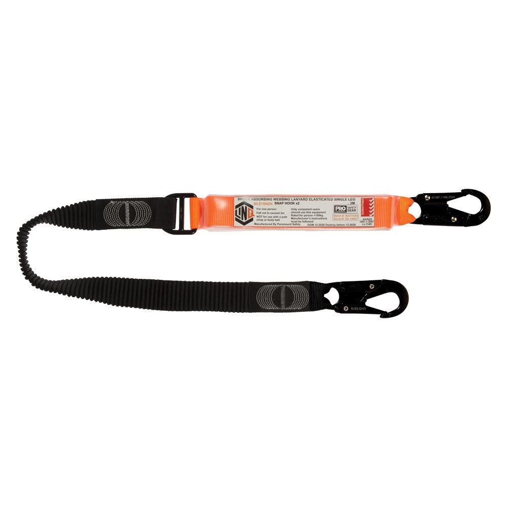 Linq Lanyard Single Elasticated 1 x Snap Hook / 1 x DA Scaff Hook 1.85m