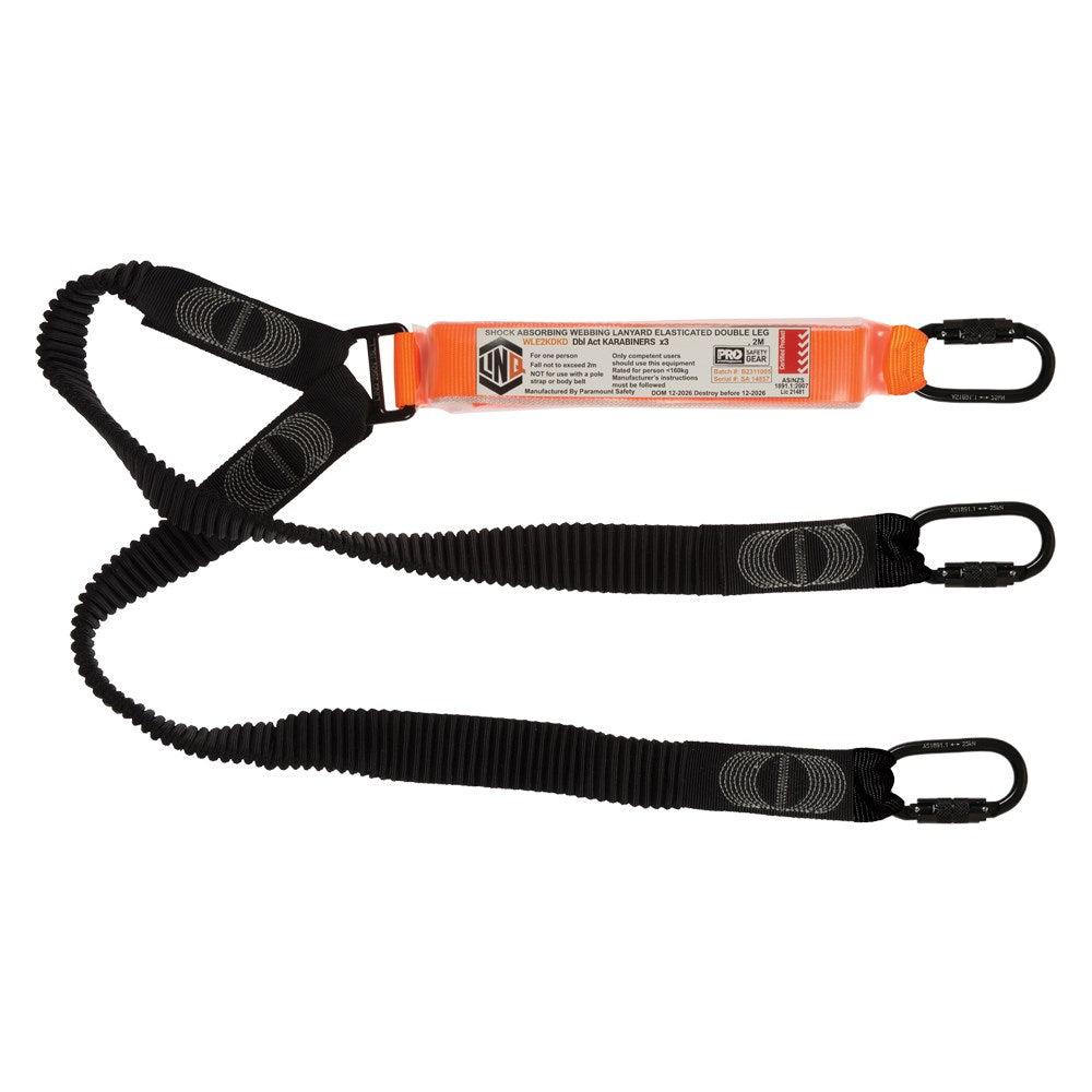 Linq Lanyard Double Elasticated 1 x DA Karabiner / 2 x DA Scaff Hooks 1.85m