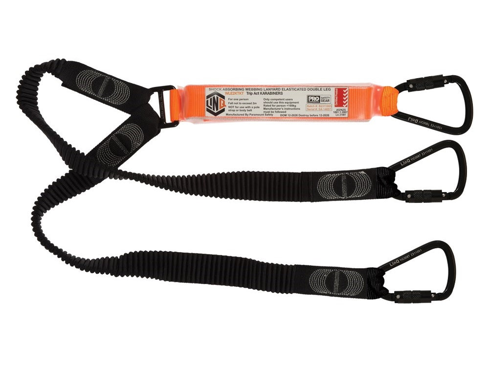 Linq Lanyard Double Elasticated 1 x TA Karabiner / 2 x DA Scaff Hooks 1.85m