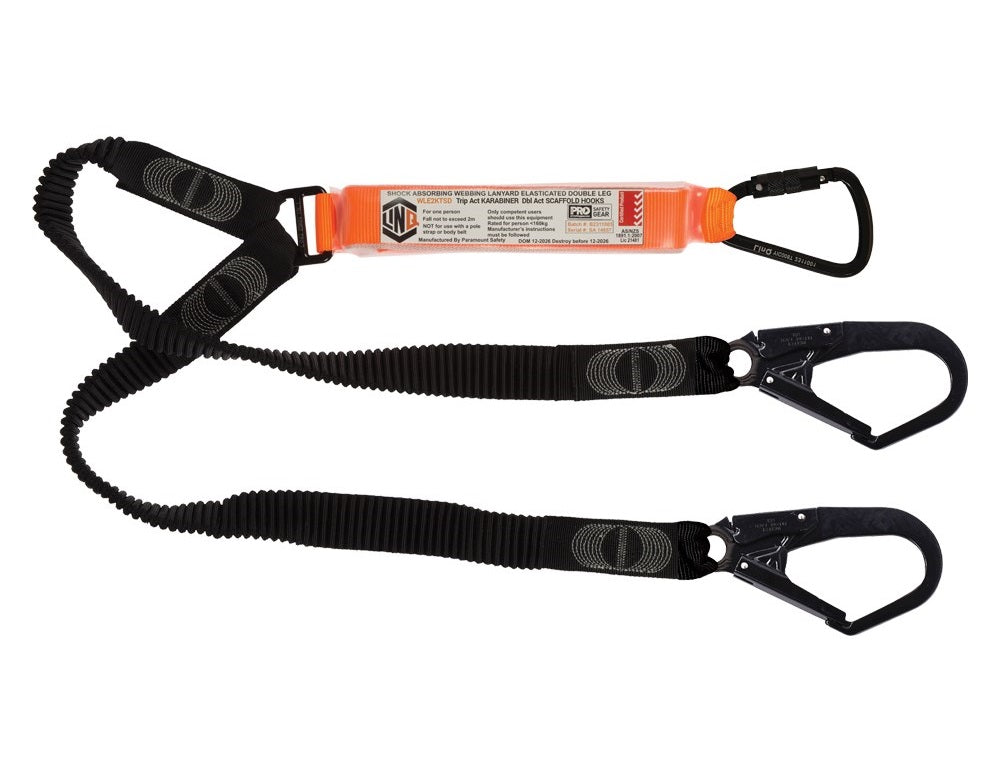 Linq Lanyard Double Elasticated 1 x TA Karabiner / 2 x DA Scaff Hooks 1.85m