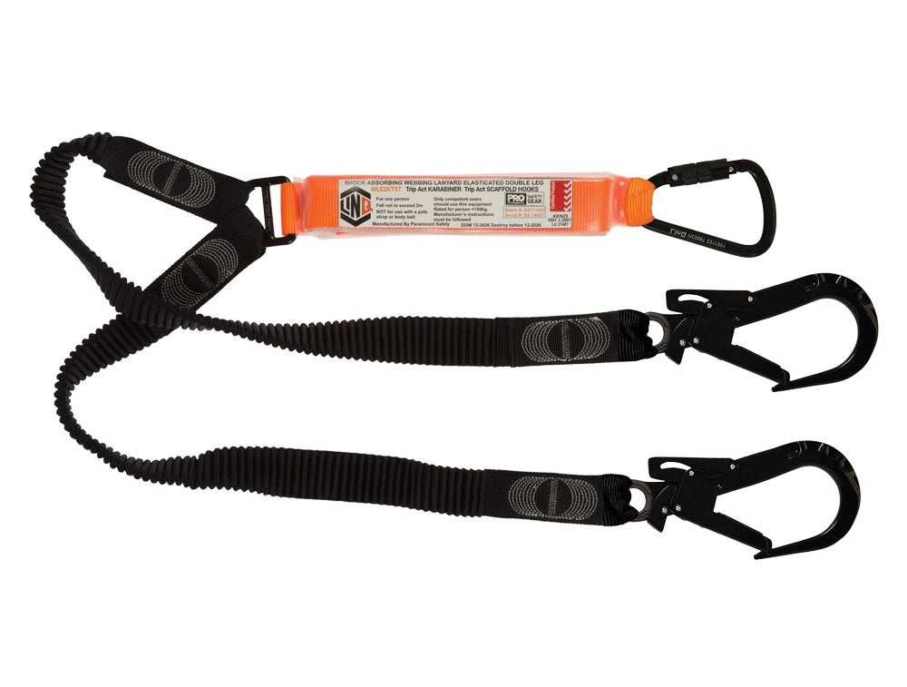 Linq Lanyard Double Elasticated 1 x TA Karabiner / 2 x DA Scaff Hooks 1.85m