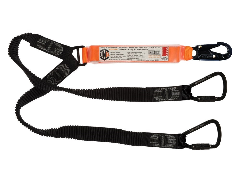 Linq Lanyard Double Elasticated 1 x Snap Hook / 2 x DA Scaff Hooks 1.85m