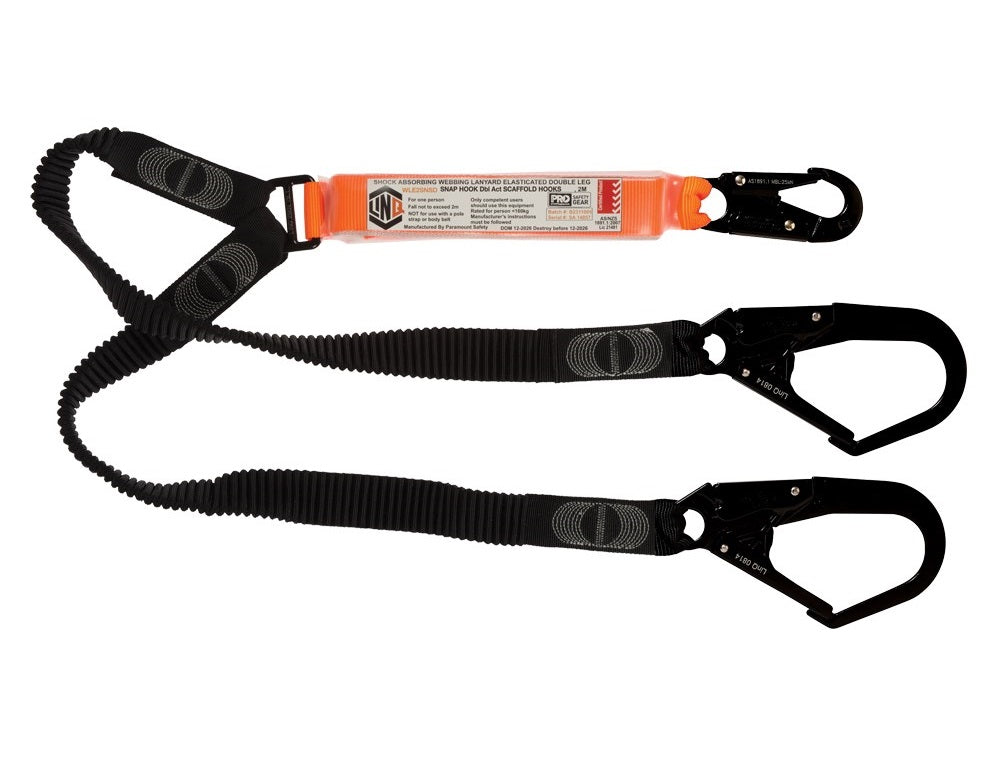 Linq Lanyard Double Elasticated 1 x Snap Hook / 2 x DA Scaff Hooks 1.85m