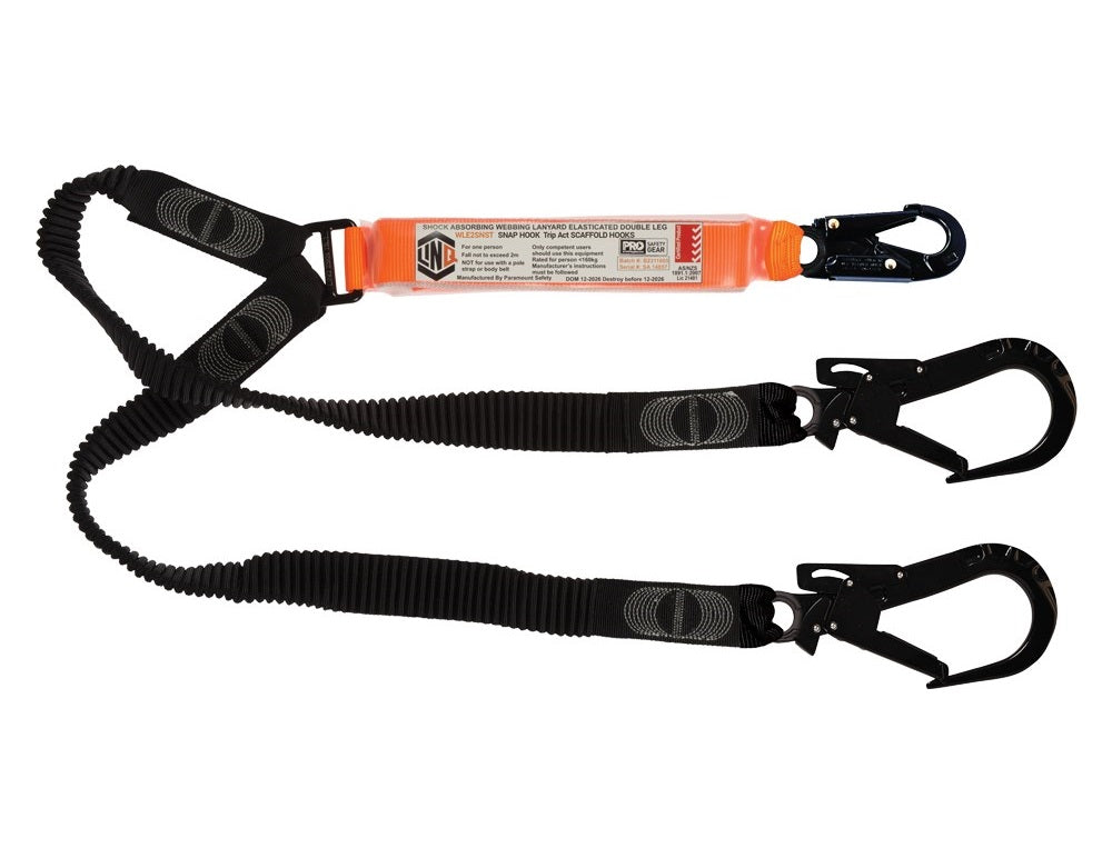 Linq Lanyard Double Elasticated 1 x Snap Hook / 2 x DA Scaff Hooks 1.85m