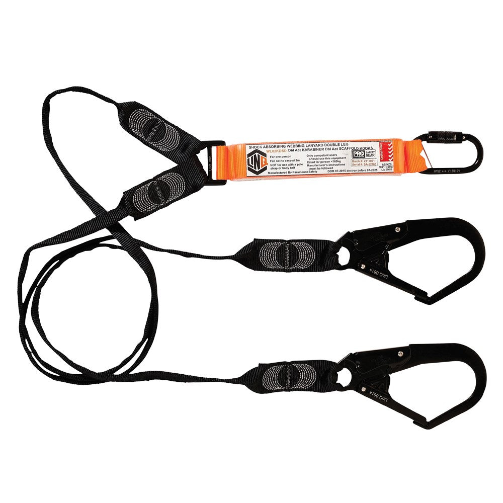 Linq Lanyard Double Webbing 1 x DA Karabiner / 2 x DA Scaff Hooks 2m