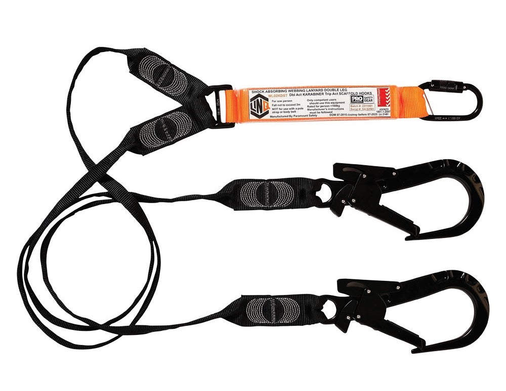 Linq Lanyard Double Webbing 1 x DA Karabiner / 2 x DA Scaff Hooks 2m
