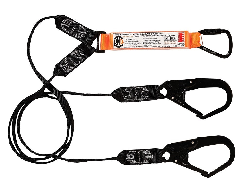 Linq Lanyard Double Webbing 1 x TA Karabiner / 2 x DA Scaff Hooks 2m