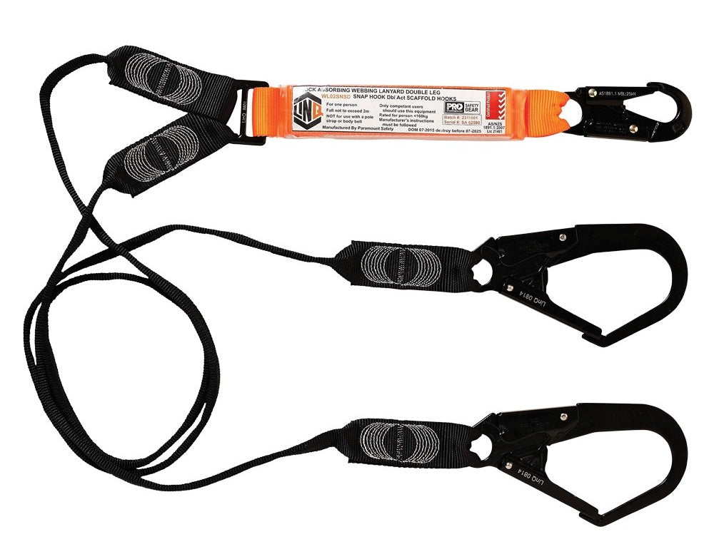 Linq Lanyard Double Webbing 1 x Snap Hook / 2 x DA Scaff Hooks 2m