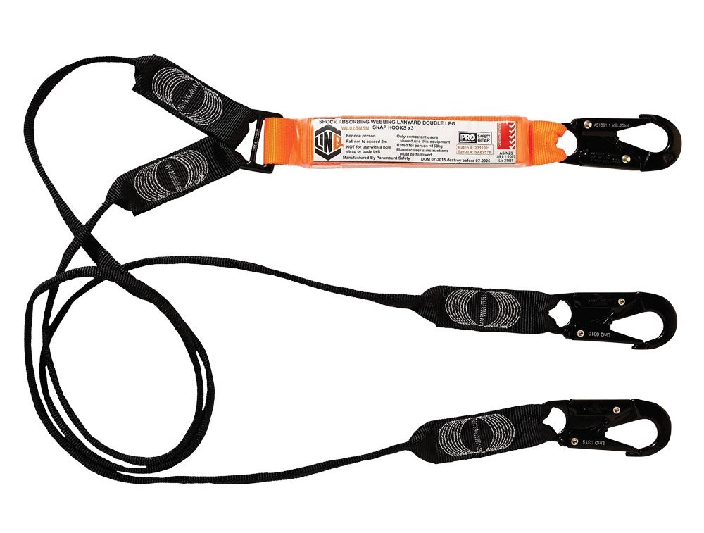 Linq Lanyard Double Webbing 1 x Snap Hook / 2 x DA Scaff Hooks 2m
