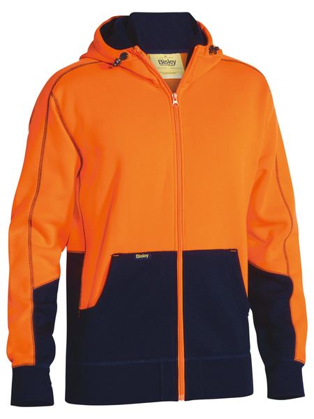 Fleece Bisley Hi Vis Full Zip Hoodie Poly 300g Orange/Navy 2XL