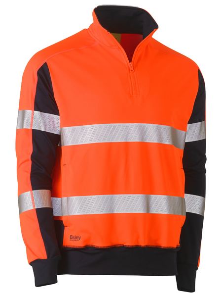 *** CLEARANCE *** Fleece Bisley Hi Vis Taped 1/4 Zip Stretch Pullover Poly/Spandex 250g BK6817T
