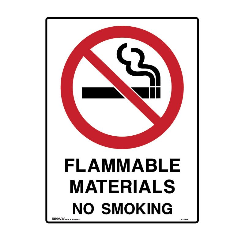 Sign (Prohibition) Flammable Materials No Smoking P 225x300