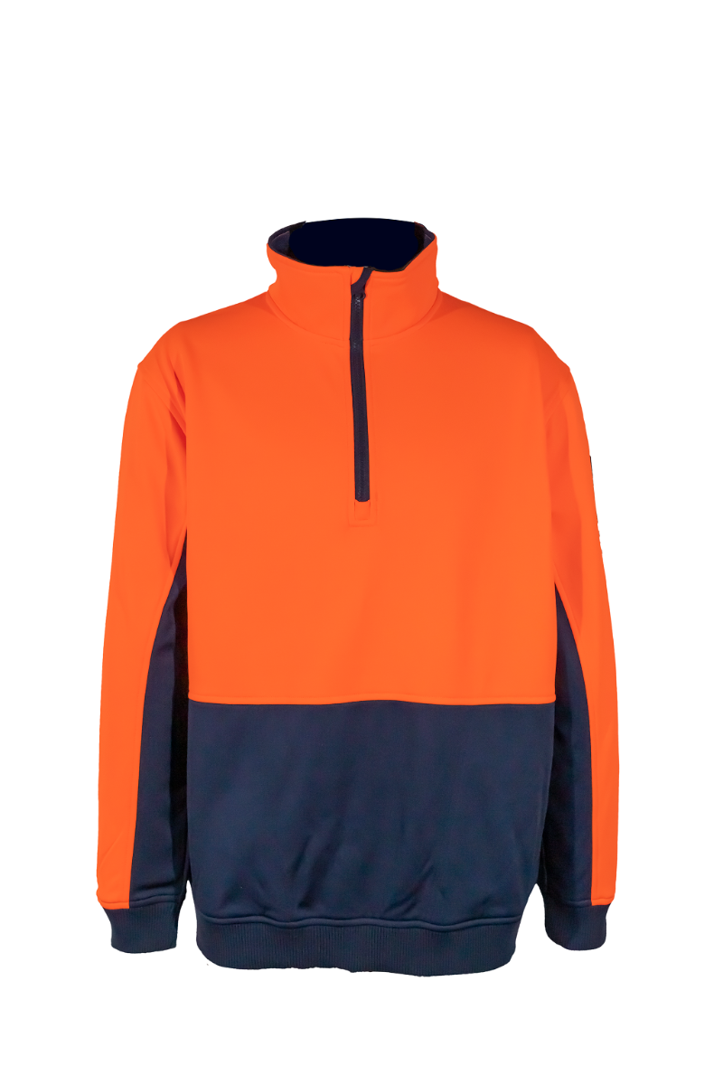 WorkCraft Mens Orange/Navy Crest 1/2 Zip Pullover Fleece 320g L