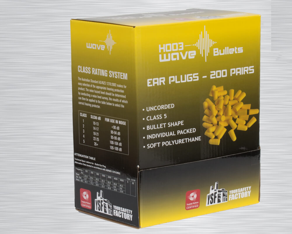 *** CLEARANCE *** Wave Bullet Disposable Ear Plugs Uncorded 5/26dB 200pr/box